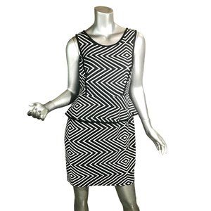 Worthington Women's Size 6 Small Black & Whit Dress Peplum Style Striped Diamond